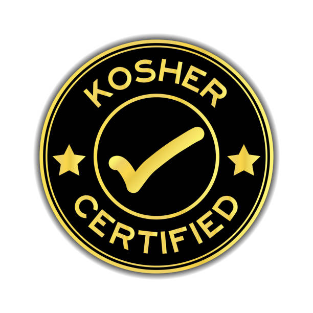 Black and gold color kosher certified word round seal sticker on white background